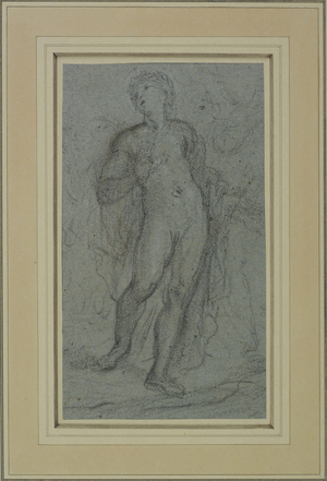 Apollo standing Full-Length (black & red chalk on blue paper)