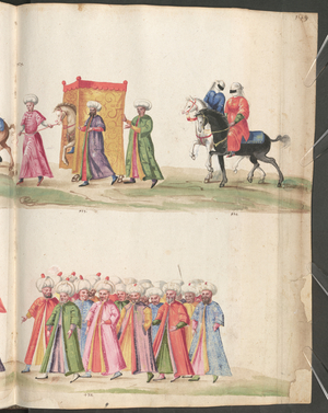 Above: Bridal procession with bride concealed by a curtain