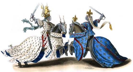 14th century tournament,  wearing full armour