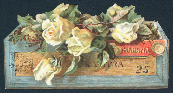 Roses in Cigar Box, Christmas Card (chromolitho)