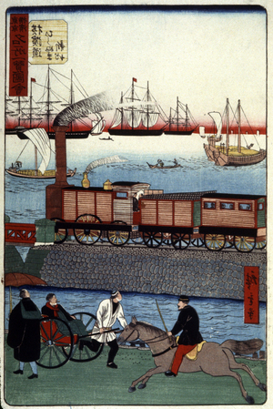 Traffic in a japanese harbour, 19th century (engraving)