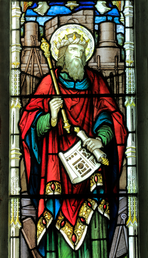 King Solomon, stained glass window, by A.L.Moore 1910, Brinton church, Norfolk, England, UK