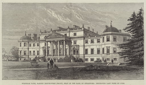 Wrotham Park, Barnet (South-West Front), Seat of the Earl of Strafford, destroyed Last Week by Fire (engraving)