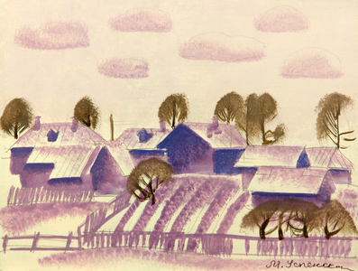 View on the Village of Tarusa, 1970s (gouache on paper)