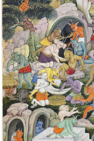 Detail from Demons in a Wild Landscape, c.1600 (opaque w/c & gold on paper)