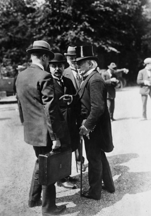 George Nathaniel Curzon, Leon Delacroix and David Lloyd George at the conference in Spa, 1920 (b/w photo)
