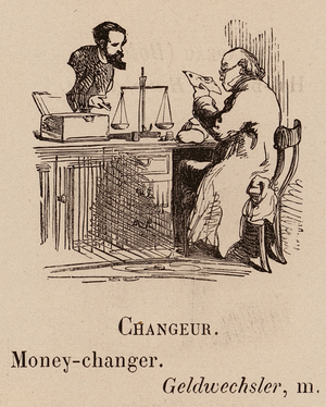 Le Vocabulaire Illustre: Changeur; Money-changer; Geldwechsler (engraving)