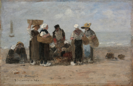 Fishermen and women on the beach, Scheveningen, 1876 (oil on wood panel) 