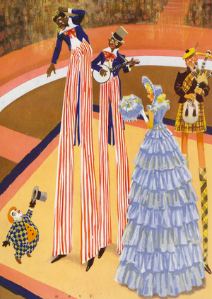 At the Circus: On Stilts (colour litho)