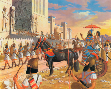 The conquering Assyrians (colour litho)