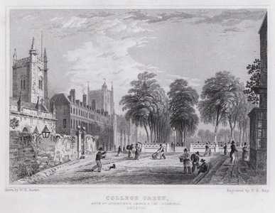 College Green, with St Augustine's Church and the Cathedral, Bristol (engraving)