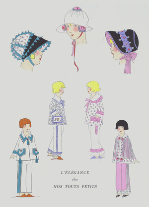 Children's fashion from the 1920s (colour litho)