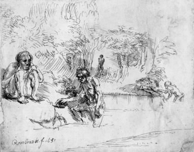 Bathers, drawing by Rembrandt Harmenszoon van Rijn, 1651