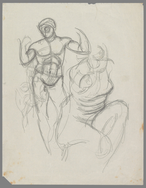 Diadumenos and Crouching Venus, after Greek sculptures (pencil on paper)