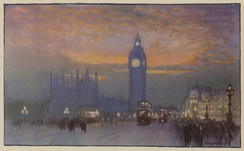 The lights of Westminster (colour litho)