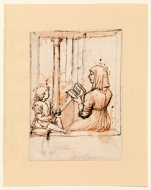 Virgin Mary reading to the Infant Christ (recto), late 1480s-early 1490s (pen and dark brown ink over red chalk, on laid paper)
