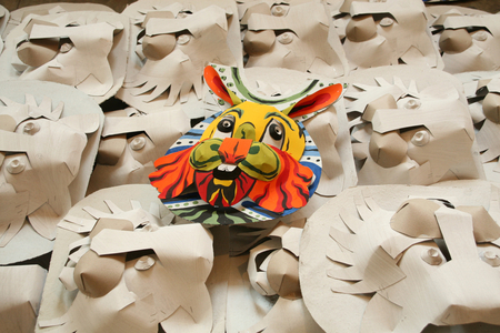 A collection of cardboard masks, made by students of the Fine Art Institute of Dhaka University, ahead of the Bangla New Year 1414. Dhaka, Bangladesh. April 11, 2007.  (photo)