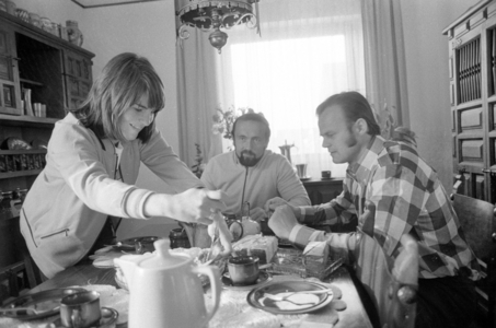 Wolfermann and Lusis in Burgkirchen, 1974 (b/w photo)