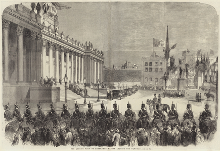 The Queen's Visit to Leeds, Her Majesty leaving the Townhall (engraving)