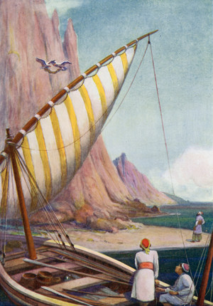 The birds of heaven came, seized him, and carried him to the top of the mountain (colour litho)