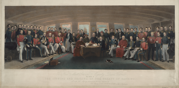 Signing and Sealing of the Treaty of Nanking, 1846 (coloured engraving)