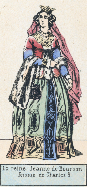 La reine Jeanne de Bourbon, femme de Charles 5 (coloured engraving)