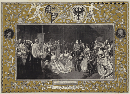 Marriage of the Princess Royal to Prince Frederick William of Prussia, in the Chapel Royal, St James's, 25 January 1858 (colour litho)