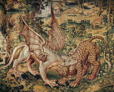 A griffin and panther fighting (tapestry)