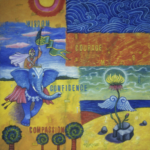 On a Quest (Wisdom, Courage, Confidence, Compassion) 2002 Helen Lurye (20th C. Russian) Oil & acrylic on canvas Private Collection