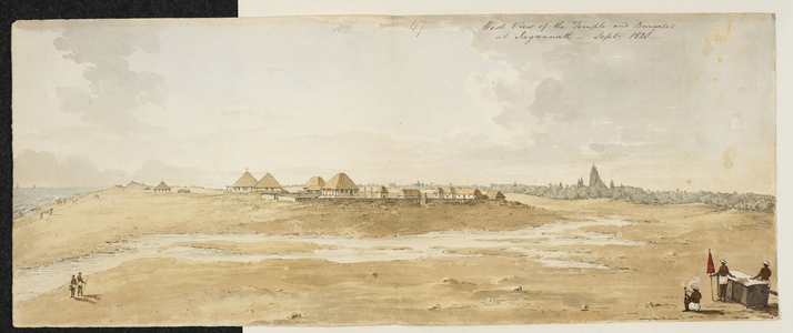 Panorama of the Great Temple of Jagannath, Puri (Orissa), taken from the west, showing European bungalows in the foreground on the sea shore, September 1820 (w/c on paper)