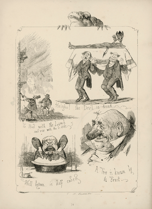 Page from Proverbs with Pictures by Charles H Bennett, 1859 (engraving)