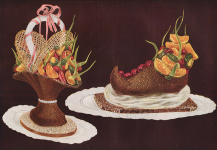 Nougat swiss basket and glazed fruits; Christmas sabot in nougat and fruits (print)