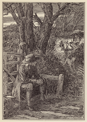 Illustration for The Cricket on the Hearth by Charles Dickens (colour litho)