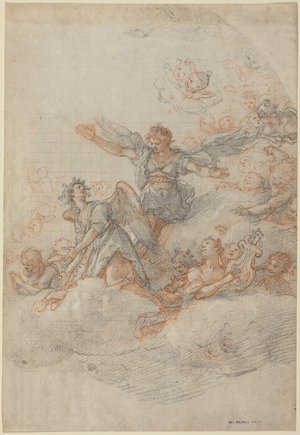 Angels and Putti in the Clouds, 1566 (sanguine and pastel)