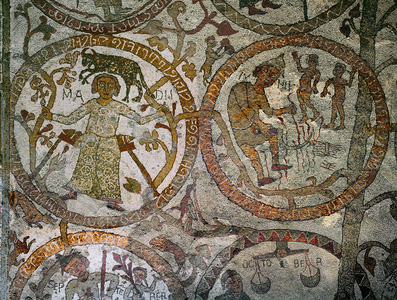 The signs of the Zodiac from the mosaic floor of the (mosaic)
