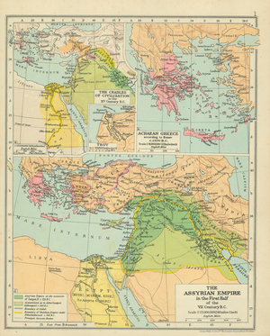 The Assyrian Empire in the first half of the VII century BC (colour litho)