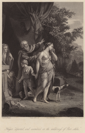 Hagar "departed, and wandered in the wilderness of Beer-sheba" (engraving)