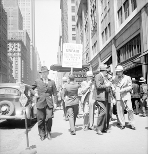Picketing Macy's department store in New York, 1936 (b/w photo)