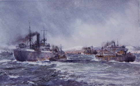 Convoy assembles in 1943 (oil on canvas) 