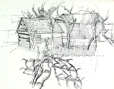 House with Sheds (pencil & ink on paper)