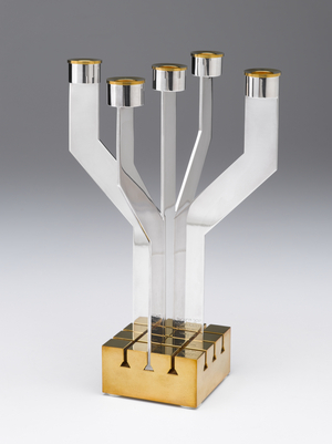 Sabbath and Festival Candelabrum ("Growing Candelabrum"), mid 19th century (silver: machine cut; brass: machine cut, turned, gold-plated)