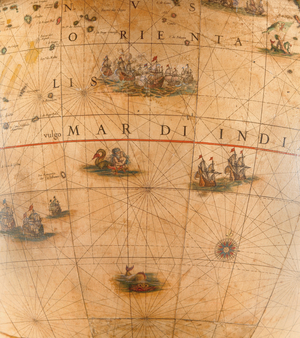Large pair of library globes, the terrestrial 1645/48, the celestial after c.1630 (plaster, wood & engraved paper)