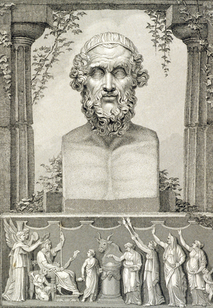 bust of Homere (8th century BC) greek philosopher and poet, engraving