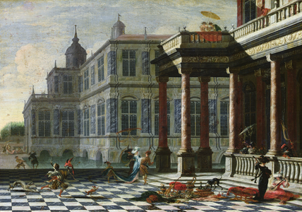 Italian palace with terrace (oil on canvas)