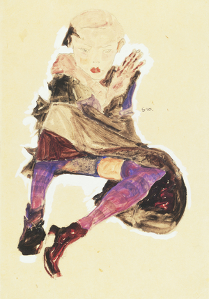 Seated Girl with Striped Stockings; Sitzendes Madchen mit Gestreiften Strumpfen, 1910 (gouache, watercolour and pencil with white heightening)