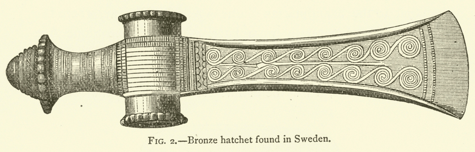 Bronze hatchet found in Sweden (engraving)