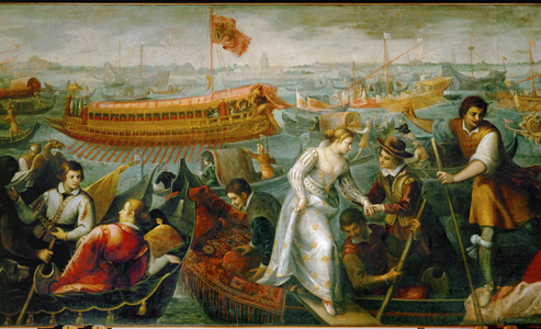 Queen Caterina Cornaro, widow of King Jacob II of Cyprus, arrives in Venice, forced by the Republic to abdicate (oil on canvas)