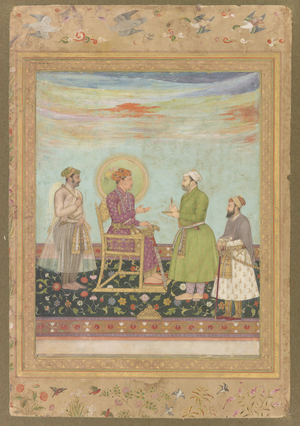 Jahangir with Asaf Khan and Shayista Khan, from the Late Shah Jahan Album, c.1650 (w/c, ink & gold on paper)