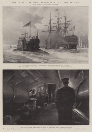 The First British Submarines at Portsmouth (litho)