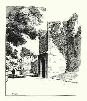 New College, Oxford: The Slype Gateway from the outside, looking east along the Old Wall (litho)